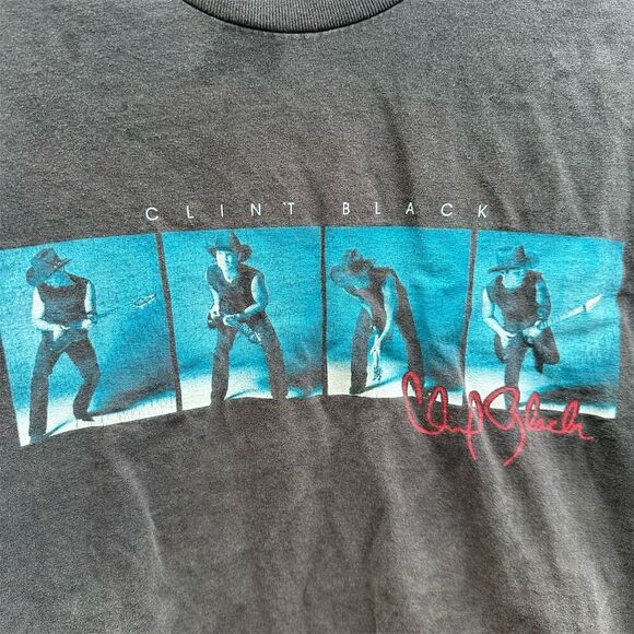 Vintage Clint Black "Down The Black Top We Go" Men's L Vintage T-Shirt Black - Picture 2 of 9